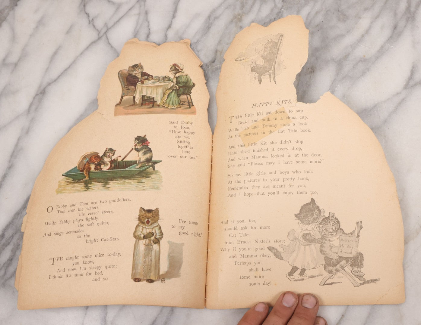 Lot 079 - Antique Lithograph Children's Book, "Cat Tales," With Die Cut Cat Shape, Published By Ernest Nester, London, And E.P. Dutton Co., New York, Printed In Bavaria, Circa 1905