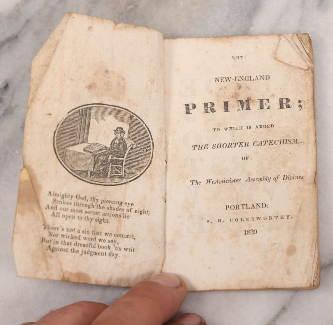 Lot 084 - Antique Children's Religious Primer Booklet, "The New England Primer" Published By S.H. Colesworthy, 1839, With Hand Colored Engravings Including John Rodgers Martyrdom
