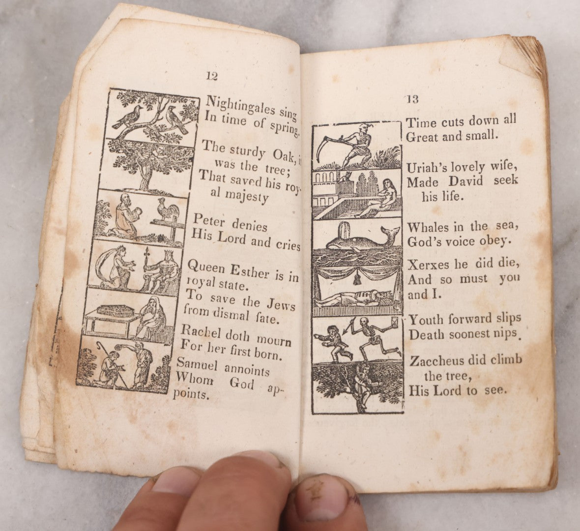 Lot 084 - Antique Children's Religious Primer Booklet, "The New England Primer" Published By S.H. Colesworthy, 1839, With Hand Colored Engravings Including John Rodgers Martyrdom