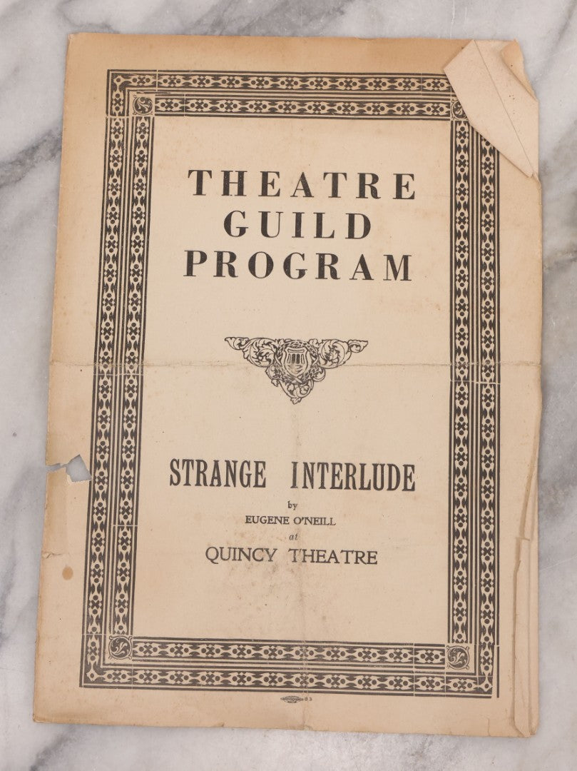Lot 085 - Vintage Theater Guild Program For "Strange Interlude" By Eugene O'Neill, Controversial Play Banned In Boston And Staged At Quincy Theater, Quincy, Massachusetts