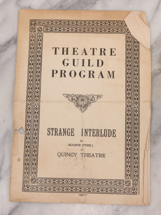 Lot 085 - Vintage Theater Guild Program For "Strange Interlude" By Eugene O'Neill, Controversial Play Banned In Boston And Staged At Quincy Theater, Quincy, Massachusetts