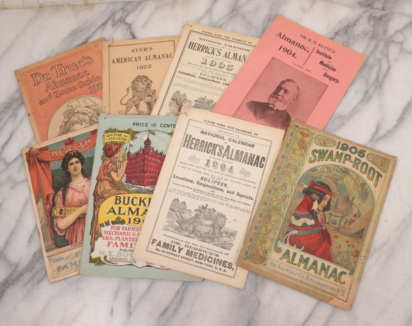 Lot 087 - Grouping Of Eight Antique Almanac Pamphlets, Including Ayer's American Almanac (1902), Swamp Root Almanac (1906), And Foley's Family Friend Almanac (1906)