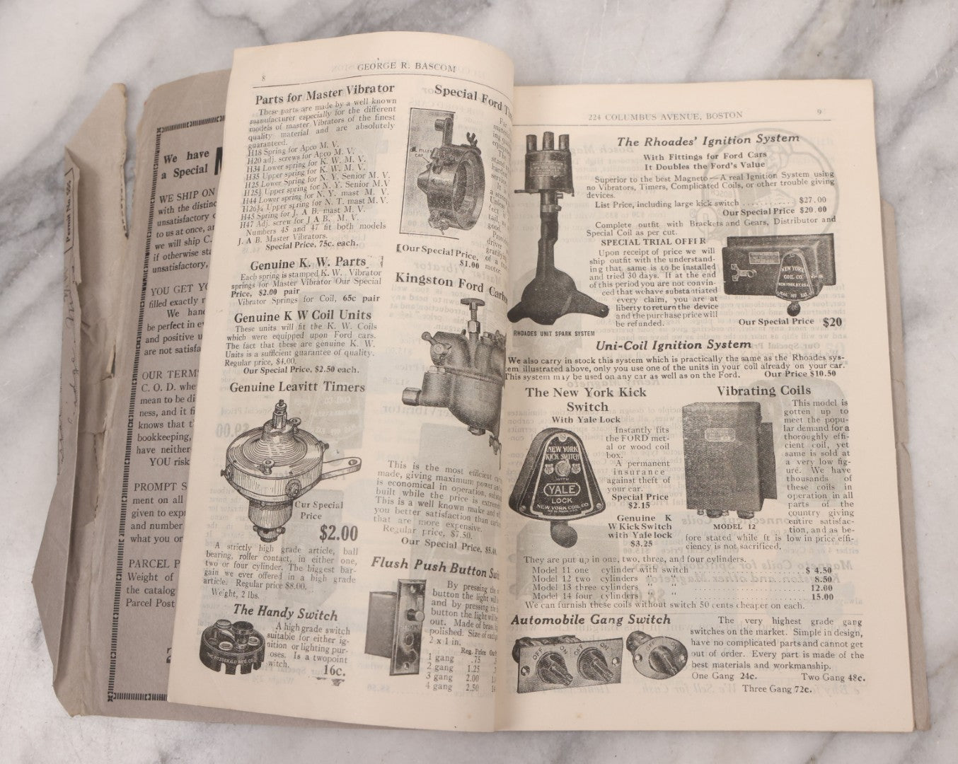 Lot 088 - Bascom's Summer 1916 Catalog Pamphlet, "Largest Wholesale And Retail Auto Supply Store In New England," With Many Illustrations Of Car Parts For Sale
