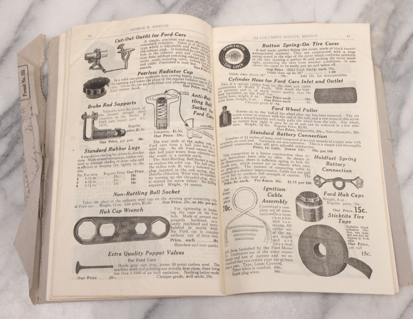 Lot 088 - Bascom's Summer 1916 Catalog Pamphlet, "Largest Wholesale And Retail Auto Supply Store In New England," With Many Illustrations Of Car Parts For Sale
