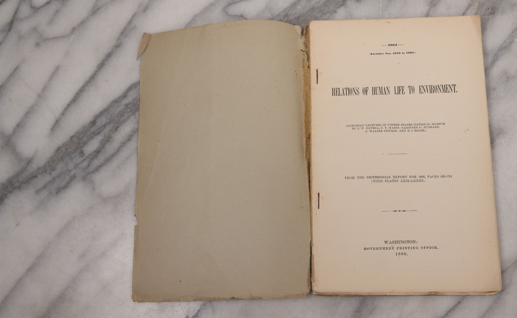 Lot 090 - "Relations Of Human Life To Environment" Antique Pamphlet Of Lectures And Reports, With Illustrations, From The Smithsonian Report For 1895, Published By The Government Printing Office, Washington, 1896