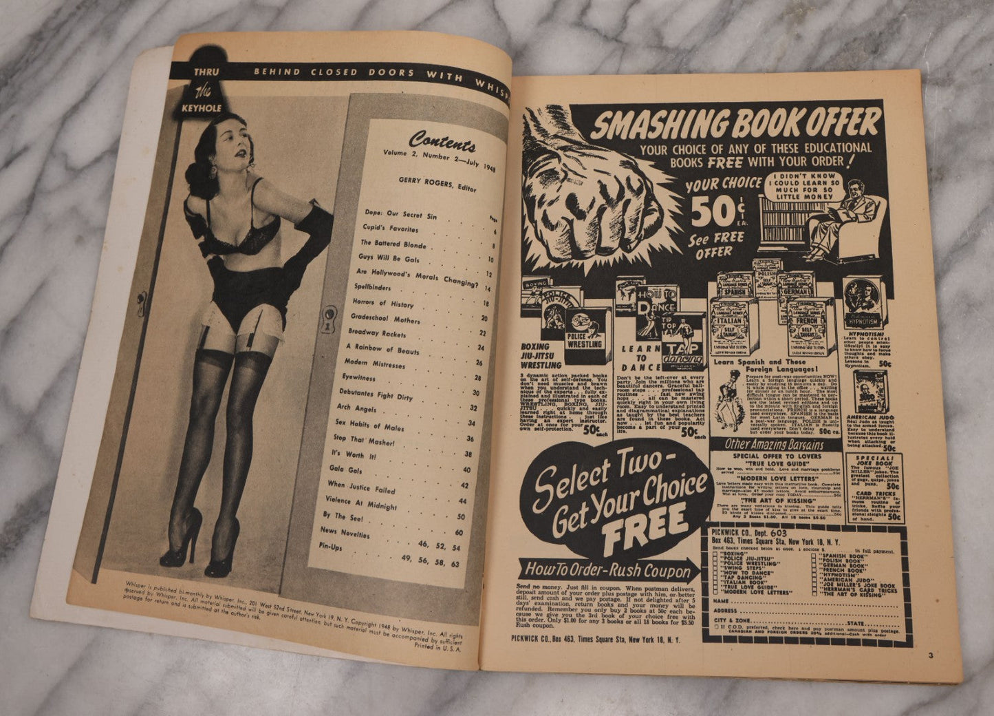 Lot 091 - "Whisper" Vintage Pin Up Magazine With Feature Article "How Reefer Parties Breed Vice", July 1948