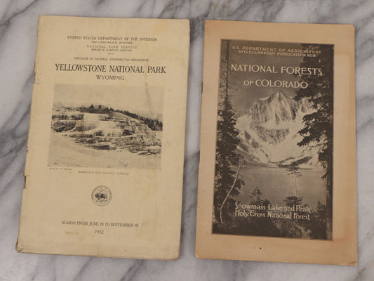 Lot 092 - Pair Of Vintage National Parks Booklets, "National Forests Of Colorado" (1928) And "Yellowstone National Park" (1932) With Photographs, Maps, Tourist Information, And More