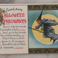 Lot 094 - Antique Embossed Halloween Postcard, "Halloween Precautions," Witch, Spooked Black Cat Border, Poem With Instructions For Pumpkin Seeds, Postmarked 1914