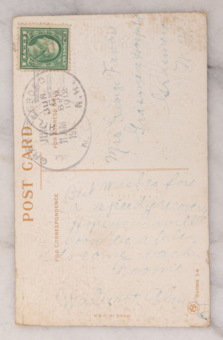 Lot 101 - Antique Embossed "Sincere Greetings" Postcard With Whirling Logs Motif And Pink Flowers, Postmarked 1912