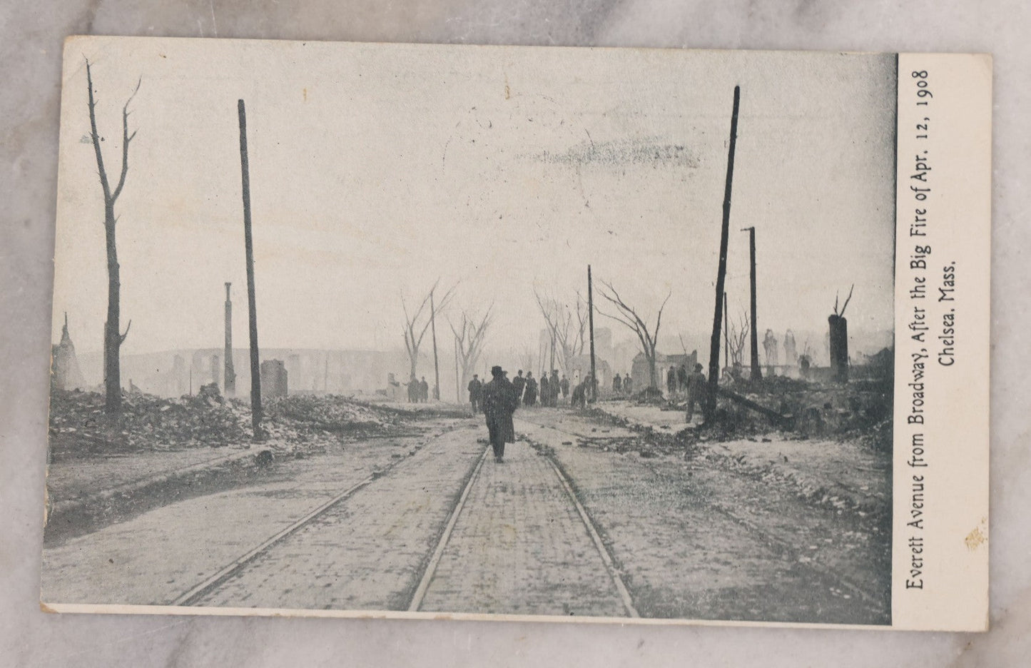Lot 104 - Antique Postcard Depicting "Everett Avenue From Broadway After The Big Fire Of Apr. 12, 1908 Chelsea, Mass." With Note Describing The Aftermath, Postmarked Sept. 27, 1908