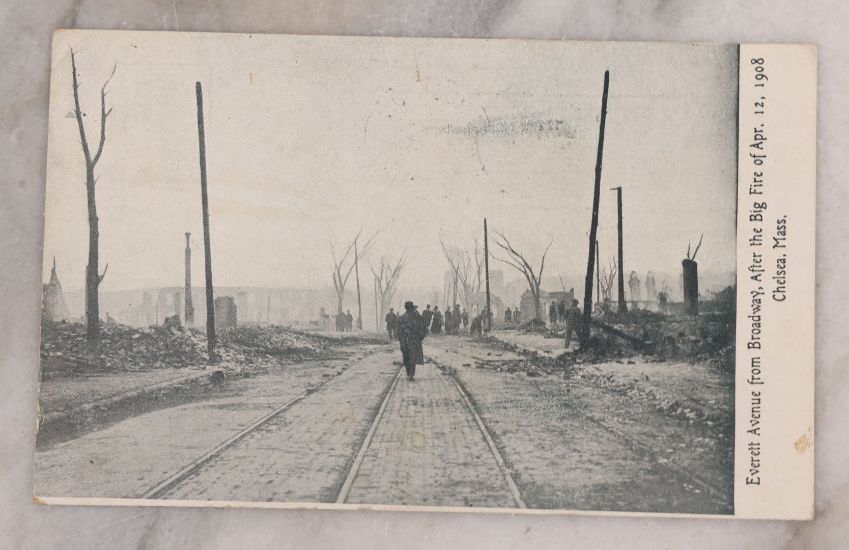 Lot 104 - Antique Postcard Depicting "Everett Avenue From Broadway After The Big Fire Of Apr. 12, 1908 Chelsea, Mass." With Note Describing The Aftermath, Postmarked Sept. 27, 1908