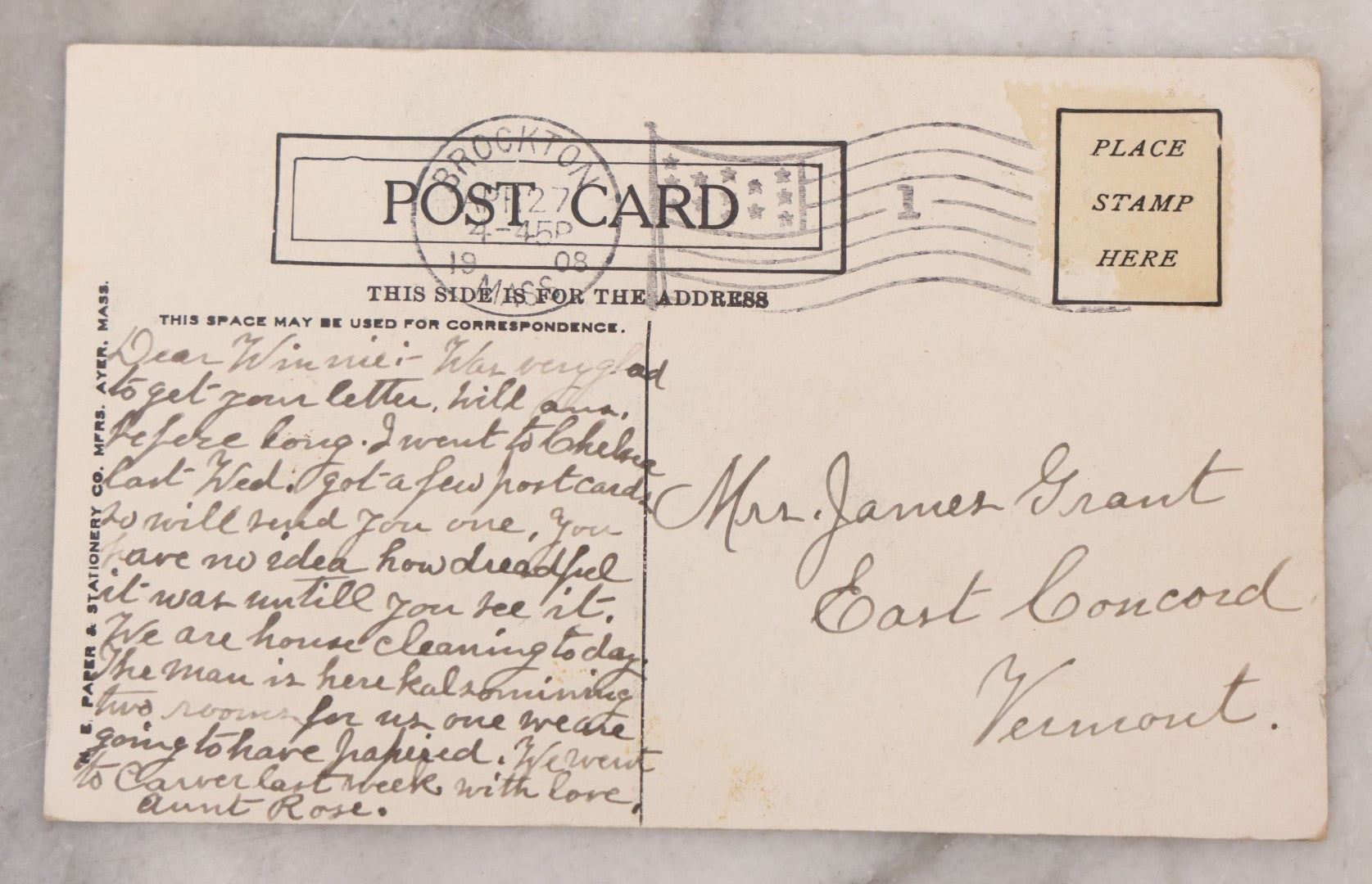 Lot 104 - Antique Postcard Depicting "Everett Avenue From Broadway After The Big Fire Of Apr. 12, 1908 Chelsea, Mass." With Note Describing The Aftermath, Postmarked Sept. 27, 1908