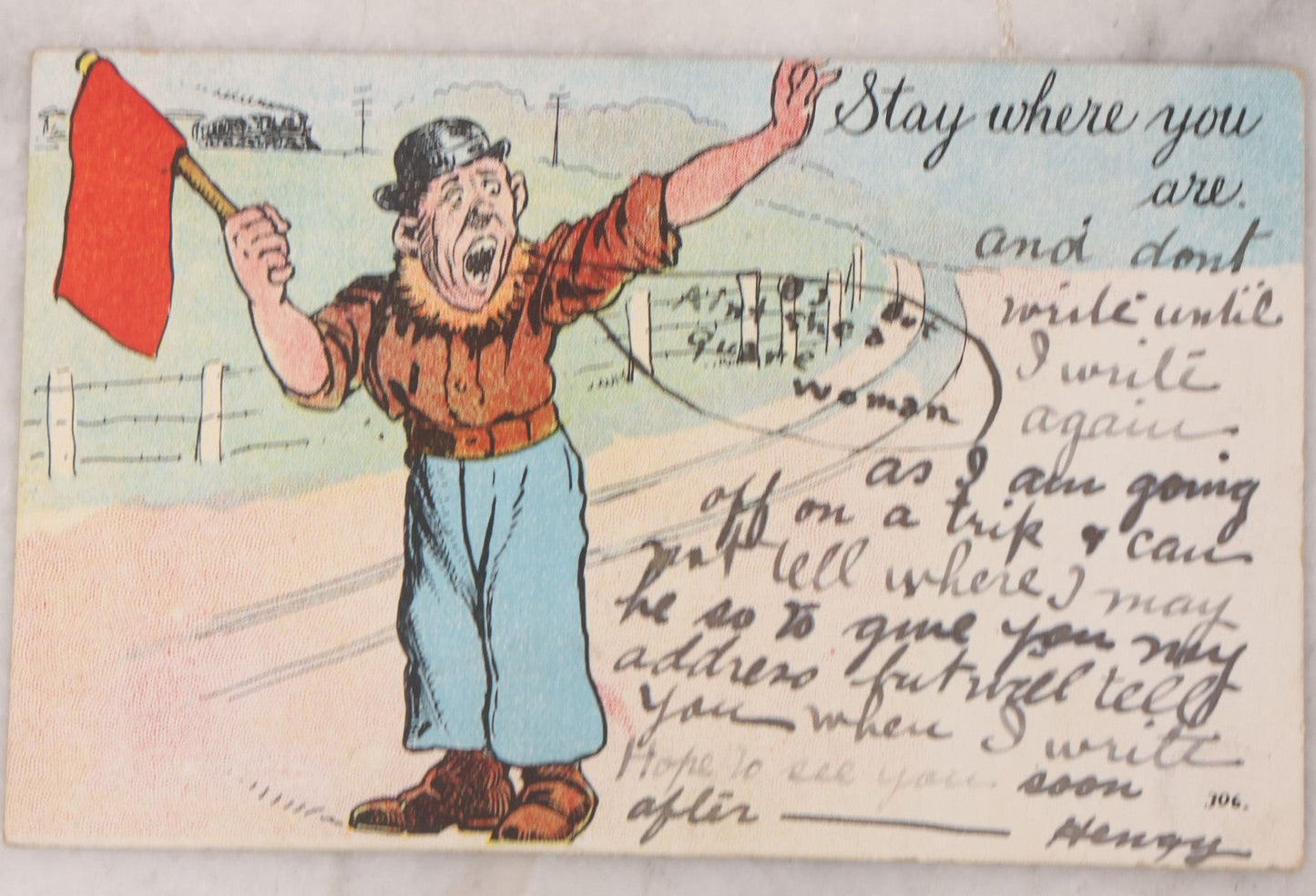 Lot 106 - Grouping Of 11 Antique Cheeky Comic Postcards, Including "You Seem To Be Unable To Do Anything - I Always Had A Political Job."