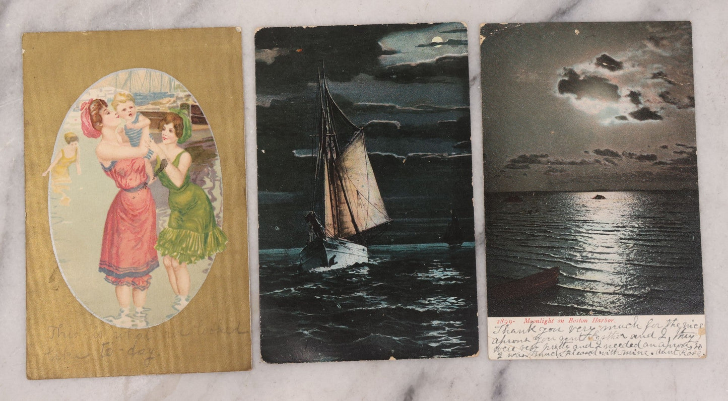 Lot 108 - Grouping Of 12 Antique Postcards Of Ship, Harbor And Ocean Scenes, Mostly New England