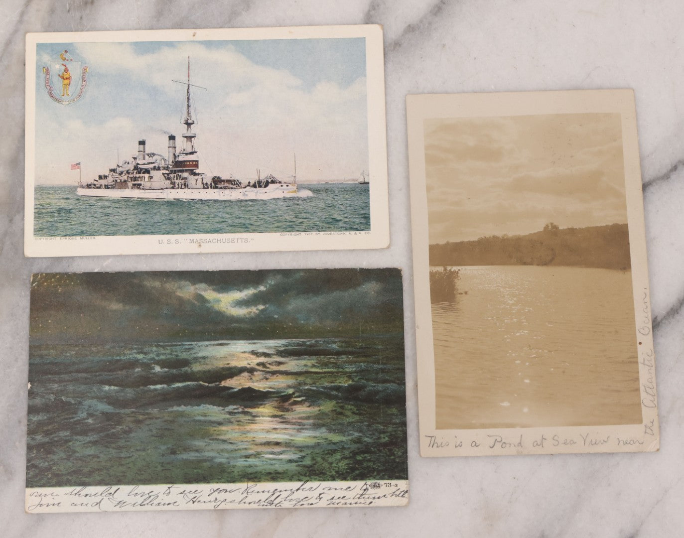 Lot 108 - Grouping Of 12 Antique Postcards Of Ship, Harbor And Ocean Scenes, Mostly New England