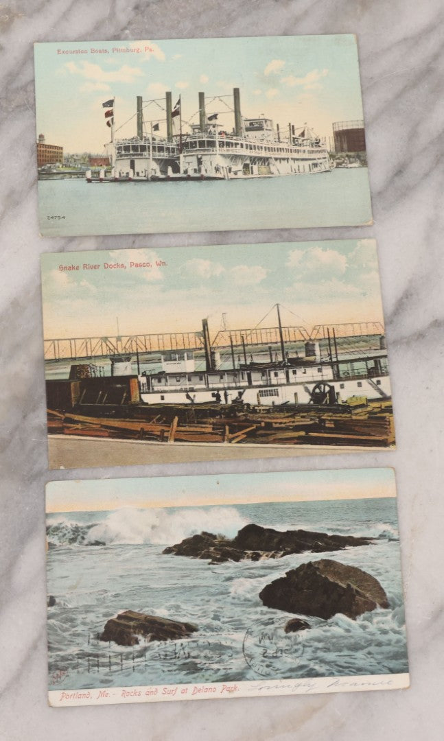 Lot 108 - Grouping Of 12 Antique Postcards Of Ship, Harbor And Ocean Scenes, Mostly New England