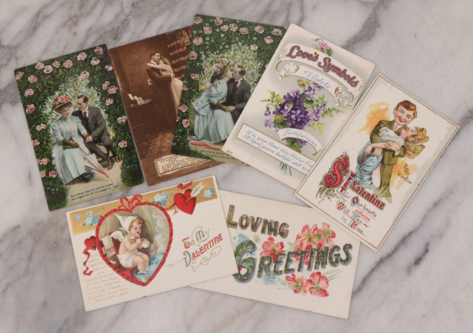 Lot 109 - Grouping Of 8 Romance Postcards, Including Depictions Of The Night Ryan And Liza Met, Valentine's Greetings, Some Embossed