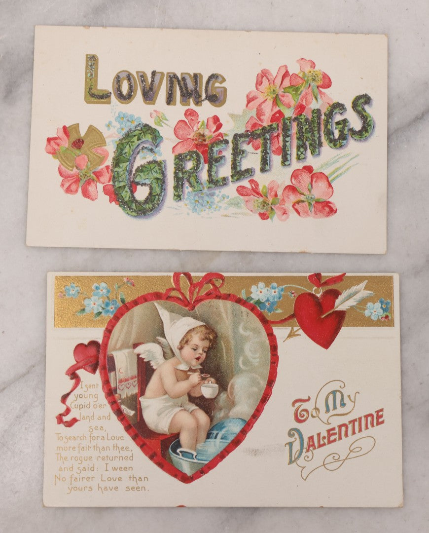 Lot 109 - Grouping Of 8 Romance Postcards, Including Depictions Of The Night Ryan And Liza Met, Valentine's Greetings, Some Embossed