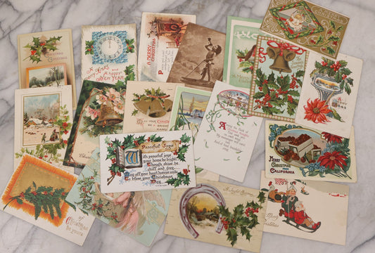 Lot 110 - Grouping Of 19 Antique Christmas Postcards, Most Embossed, With Winter Scenes, Poems, And Plenty Of Mistletoe