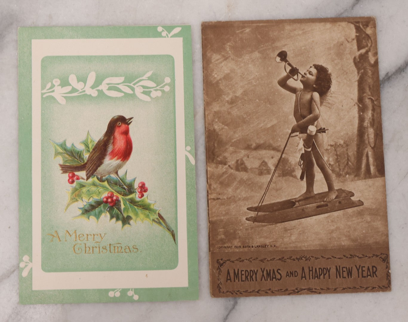 Lot 110 - Grouping Of 19 Antique Christmas Postcards, Most Embossed, With Winter Scenes, Poems, And Plenty Of Mistletoe