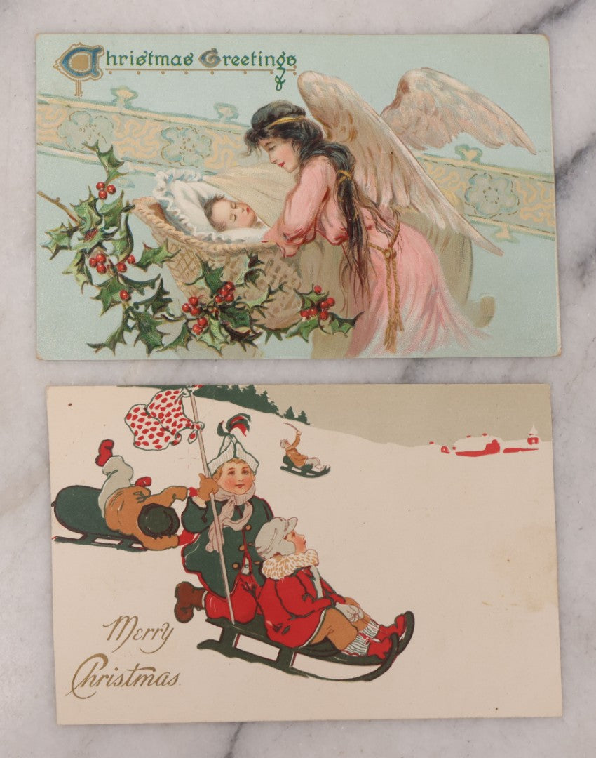 Lot 110 - Grouping Of 19 Antique Christmas Postcards, Most Embossed, With Winter Scenes, Poems, And Plenty Of Mistletoe