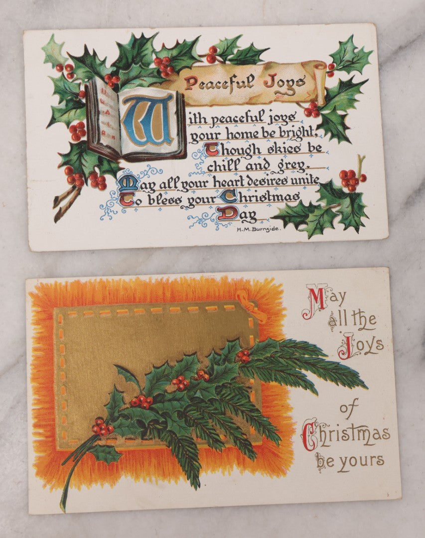 Lot 110 - Grouping Of 19 Antique Christmas Postcards, Most Embossed, With Winter Scenes, Poems, And Plenty Of Mistletoe