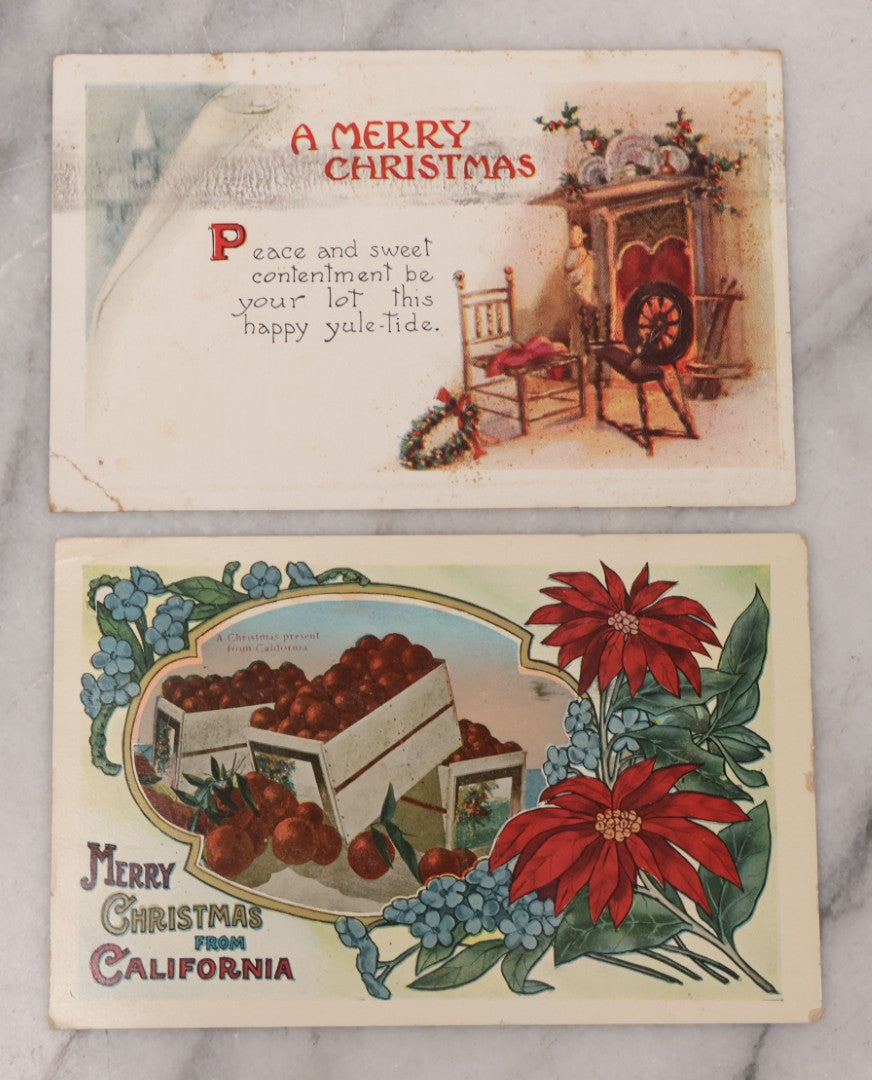 Lot 110 - Grouping Of 19 Antique Christmas Postcards, Most Embossed, With Winter Scenes, Poems, And Plenty Of Mistletoe