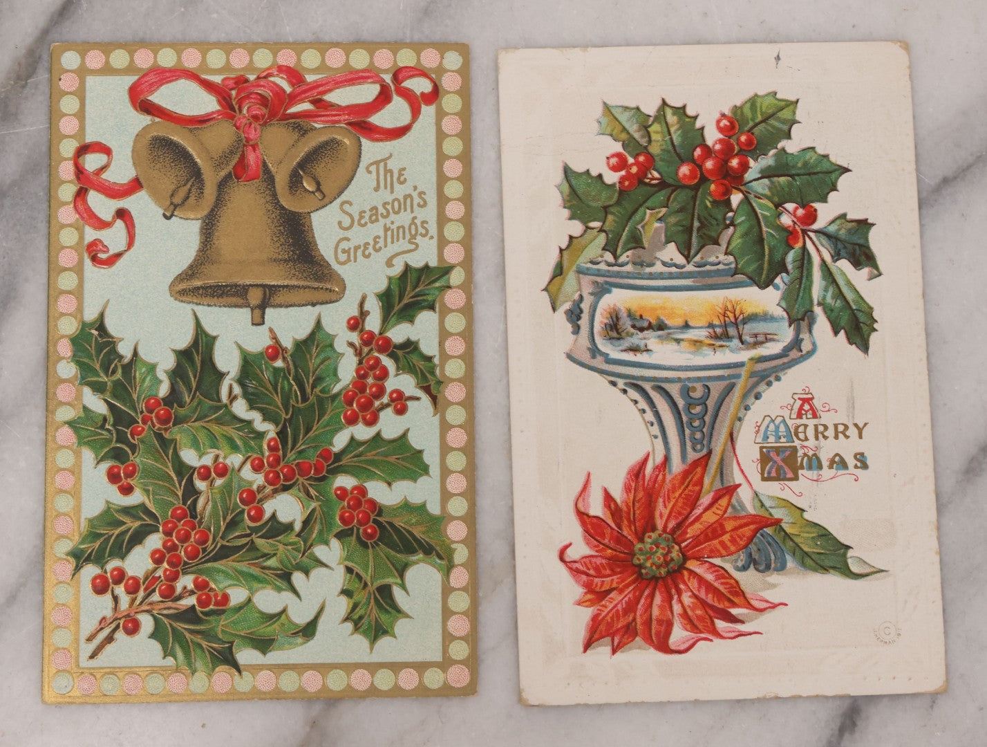 Lot 110 - Grouping Of 19 Antique Christmas Postcards, Most Embossed, With Winter Scenes, Poems, And Plenty Of Mistletoe