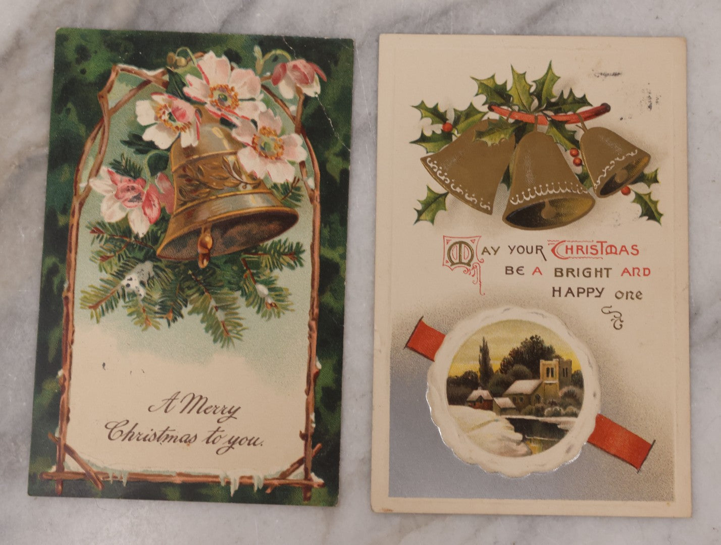 Lot 110 - Grouping Of 19 Antique Christmas Postcards, Most Embossed, With Winter Scenes, Poems, And Plenty Of Mistletoe