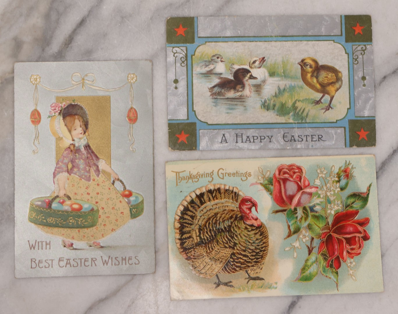 Lot 111 - Grouping Of 25 Antique Holiday Postcards, Most Embossed, Some With Glitter, Including New Years, Easter, Thanksgiving And More