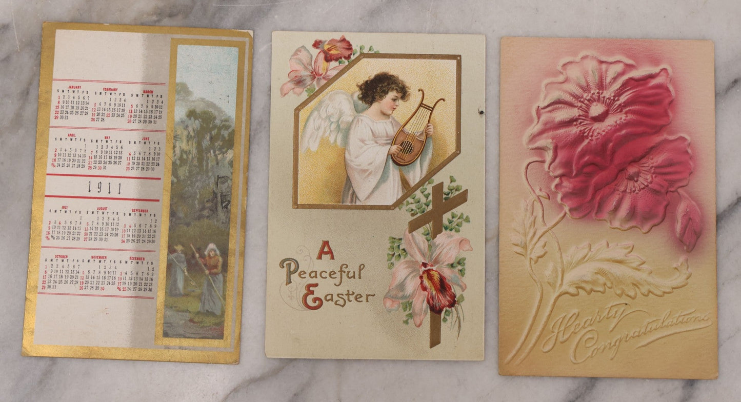 Lot 111 - Grouping Of 25 Antique Holiday Postcards, Most Embossed, Some With Glitter, Including New Years, Easter, Thanksgiving And More