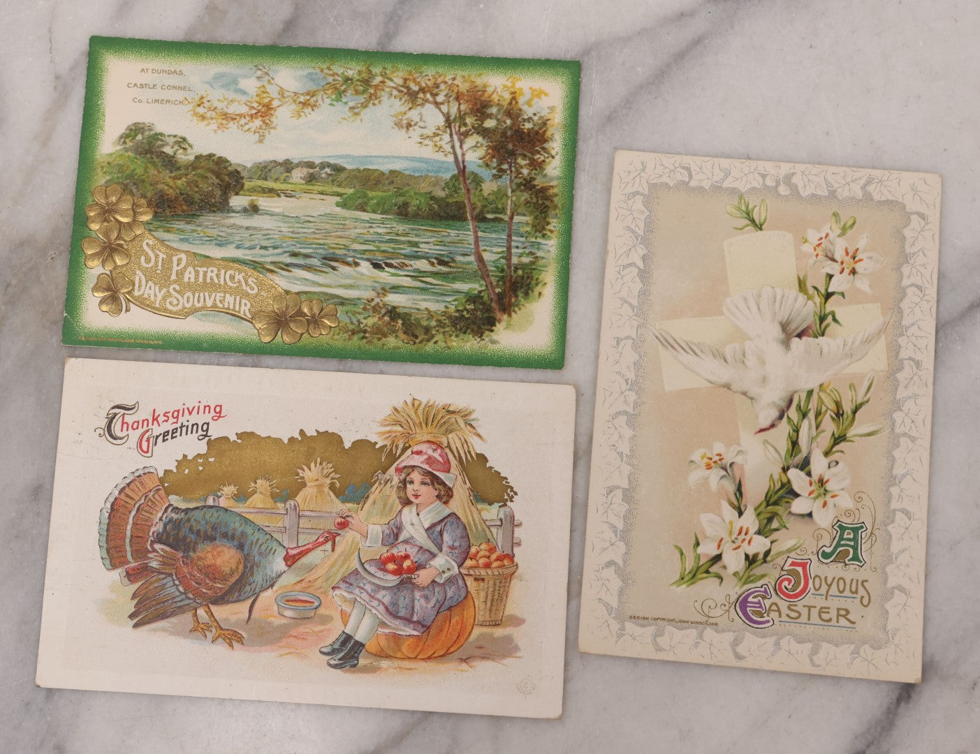 Lot 111 - Grouping Of 25 Antique Holiday Postcards, Most Embossed, Some With Glitter, Including New Years, Easter, Thanksgiving And More