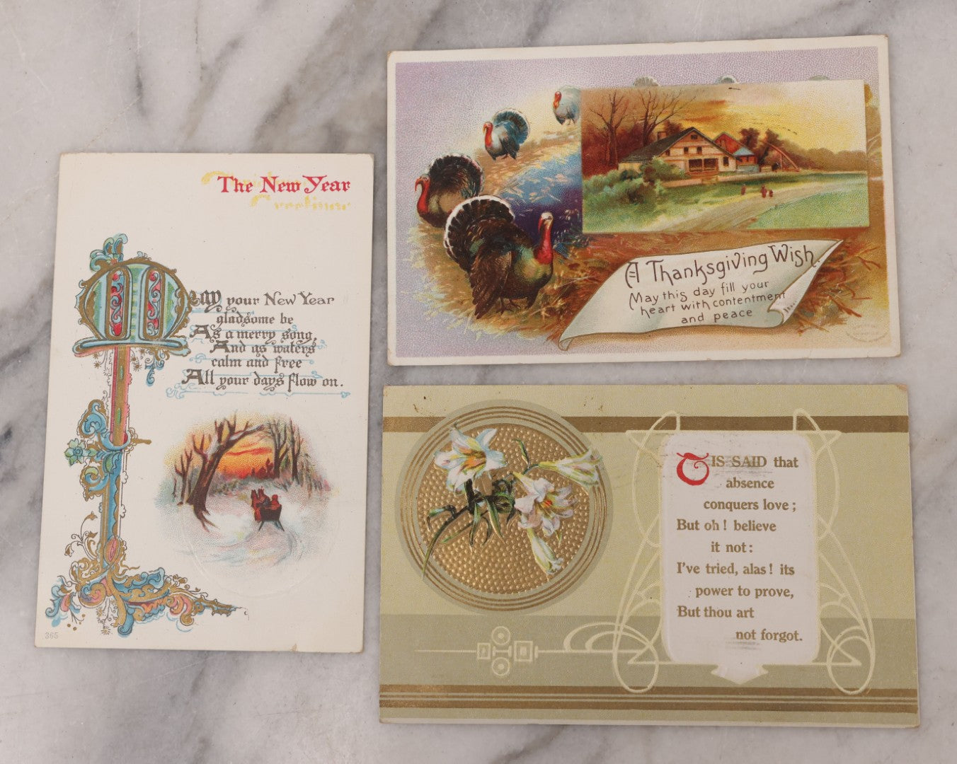 Lot 111 - Grouping Of 25 Antique Holiday Postcards, Most Embossed, Some With Glitter, Including New Years, Easter, Thanksgiving And More