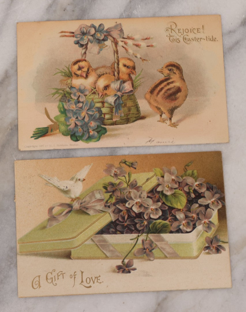 Lot 111 - Grouping Of 25 Antique Holiday Postcards, Most Embossed, Some With Glitter, Including New Years, Easter, Thanksgiving And More