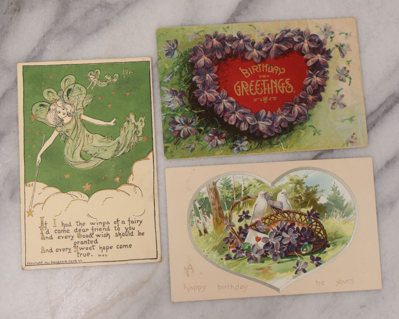 Lot 112 - Grouping Of 25 Antique Birthday Postcards, Most Embossed, With Flower Bouquets, Poetry And More