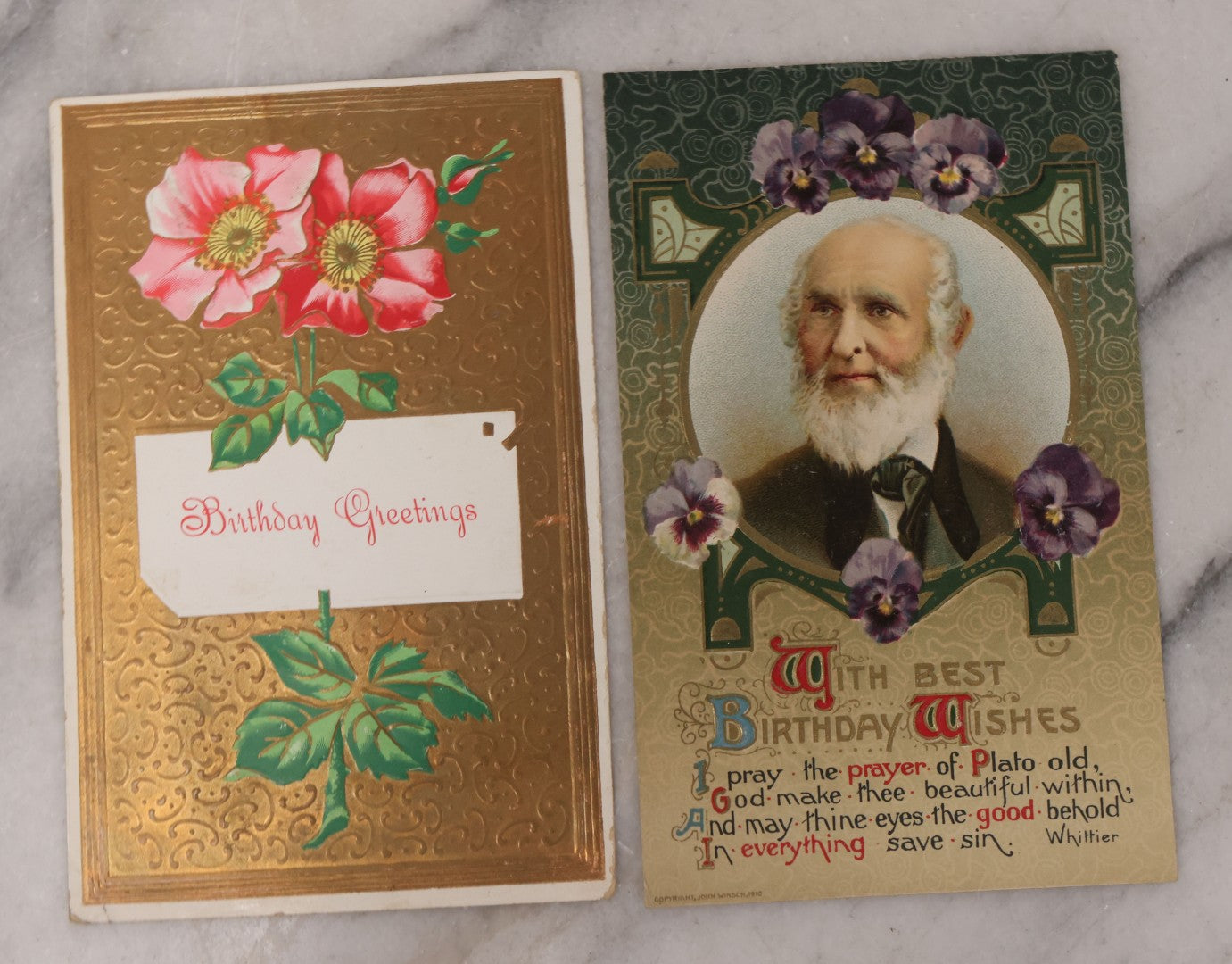 Lot 112 - Grouping Of 25 Antique Birthday Postcards, Most Embossed, With Flower Bouquets, Poetry And More