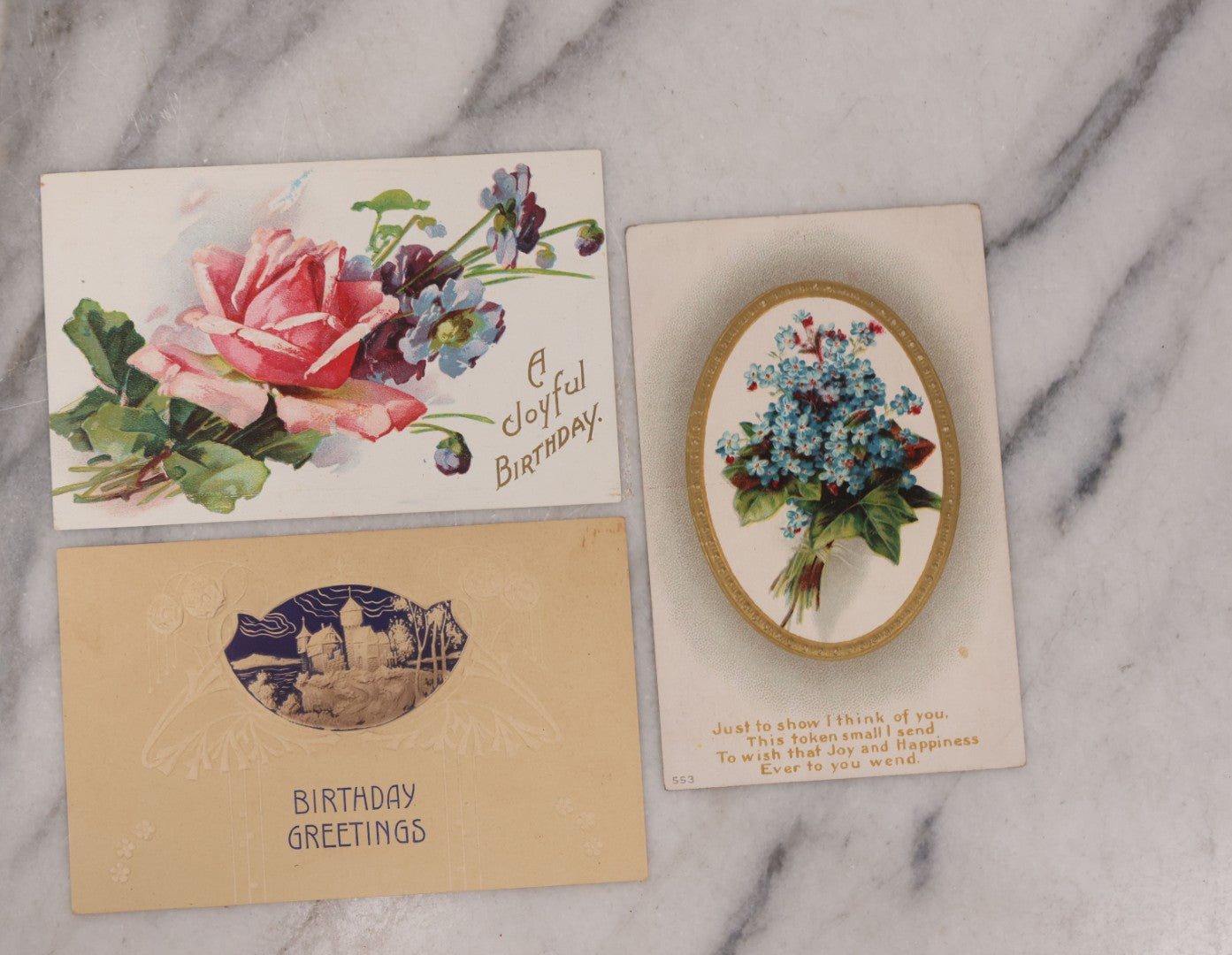 Lot 112 - Grouping Of 25 Antique Birthday Postcards, Most Embossed, With Flower Bouquets, Poetry And More