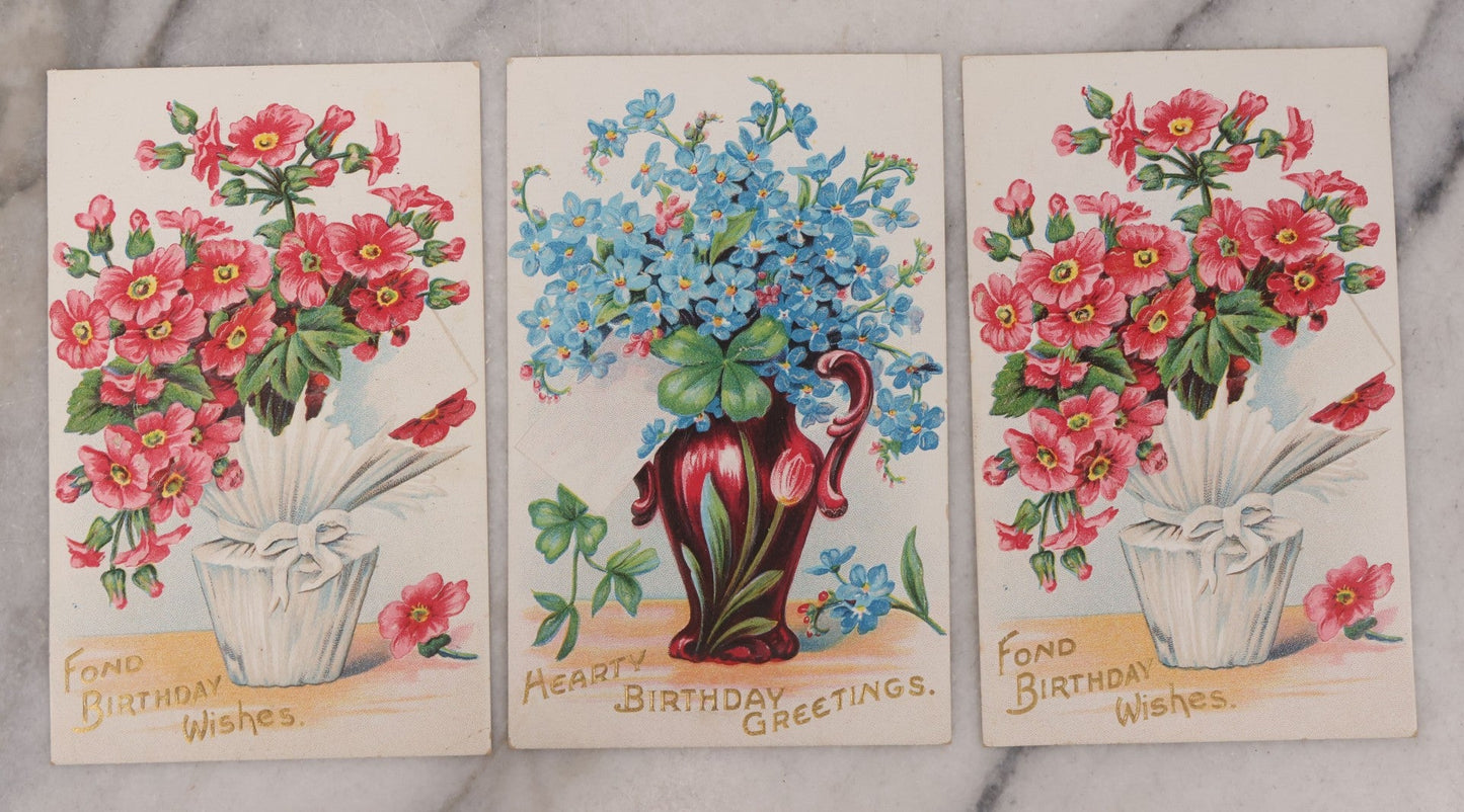 Lot 112 - Grouping Of 25 Antique Birthday Postcards, Most Embossed, With Flower Bouquets, Poetry And More
