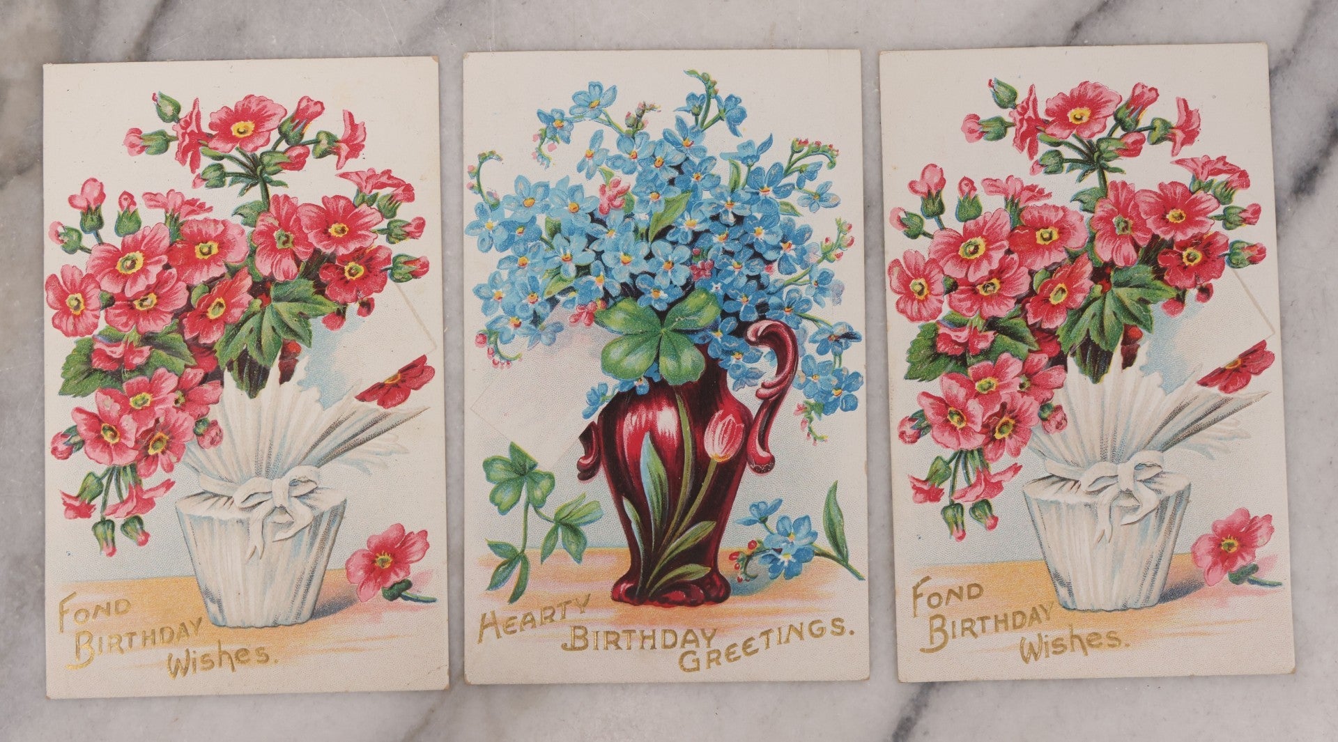 Lot 112 - Grouping Of 25 Antique Birthday Postcards, Most Embossed, With Flower Bouquets, Poetry And More