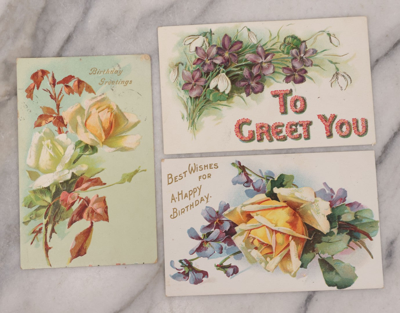 Lot 112 - Grouping Of 25 Antique Birthday Postcards, Most Embossed, With Flower Bouquets, Poetry And More