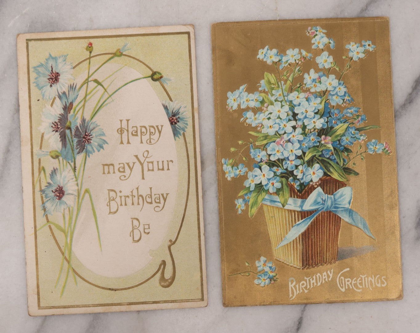 Lot 112 - Grouping Of 25 Antique Birthday Postcards, Most Embossed, With Flower Bouquets, Poetry And More