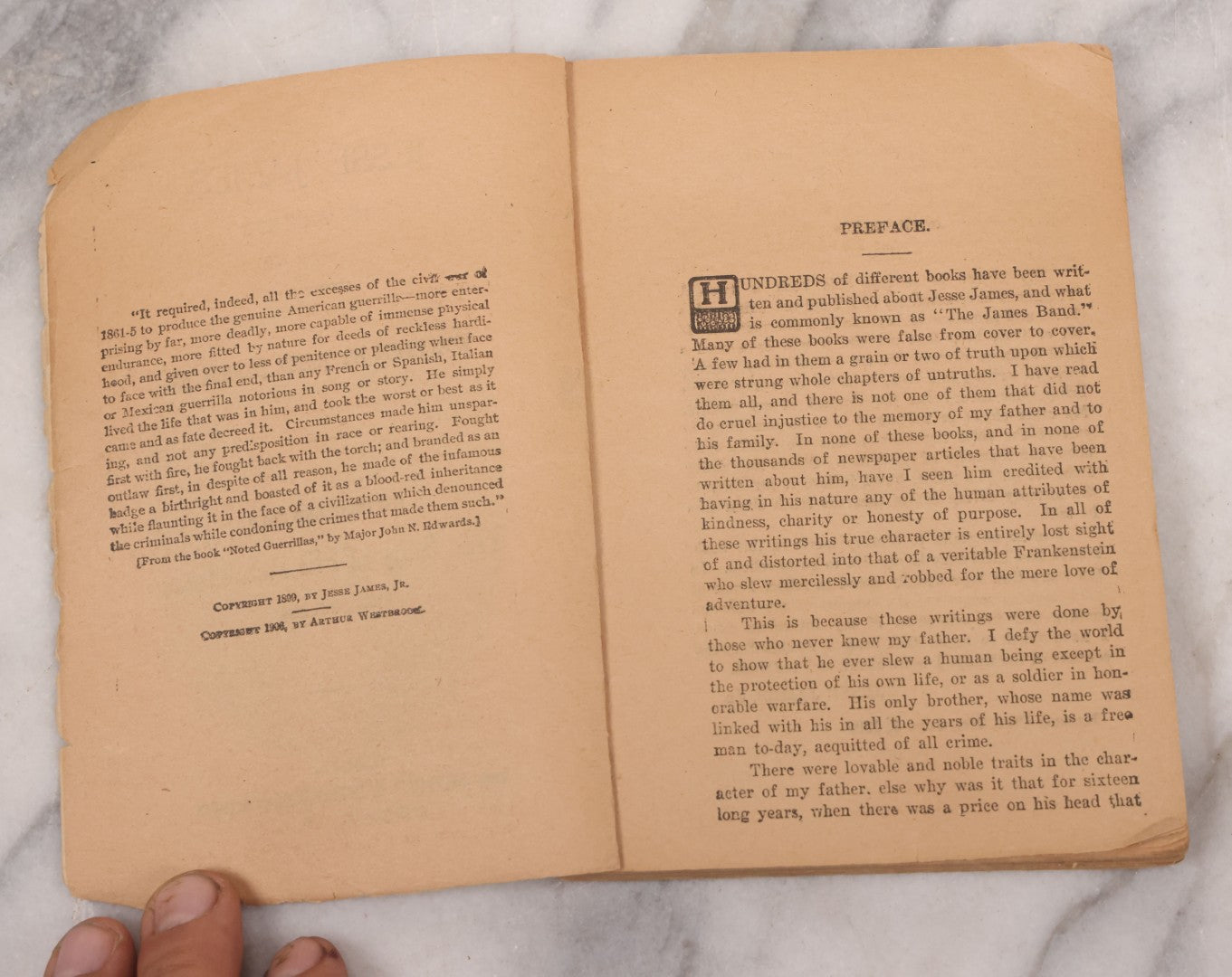 Lot 117 - "Jesse James, My Father" Antique Paperback Book By Jesse James, Jr., "The First And Only True Story Of His Adventures Ever Written," Published By The Arthur Westbrook Company, Cleveland, Ohio, 1906, Note Missing Covers