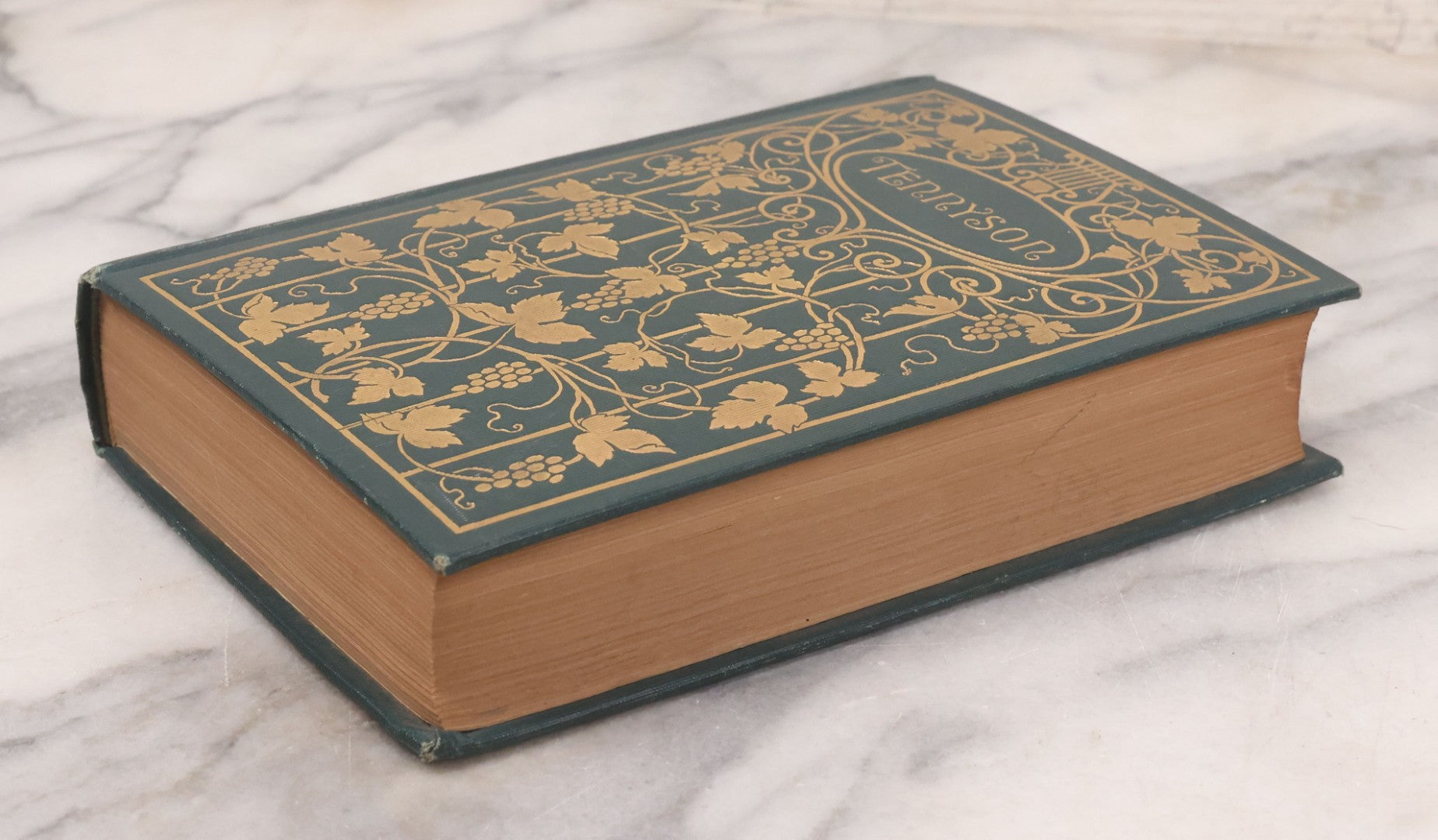 Lot 119 - "The Poetical Works Of Alfred Lord Tennyson" Antique Illustrated Poetry Book With Gold Embossed Designs And Lettering On Spine And Covers, Grape And Lute Motifs, Published By A.L. Burt, New York, Circa 1900