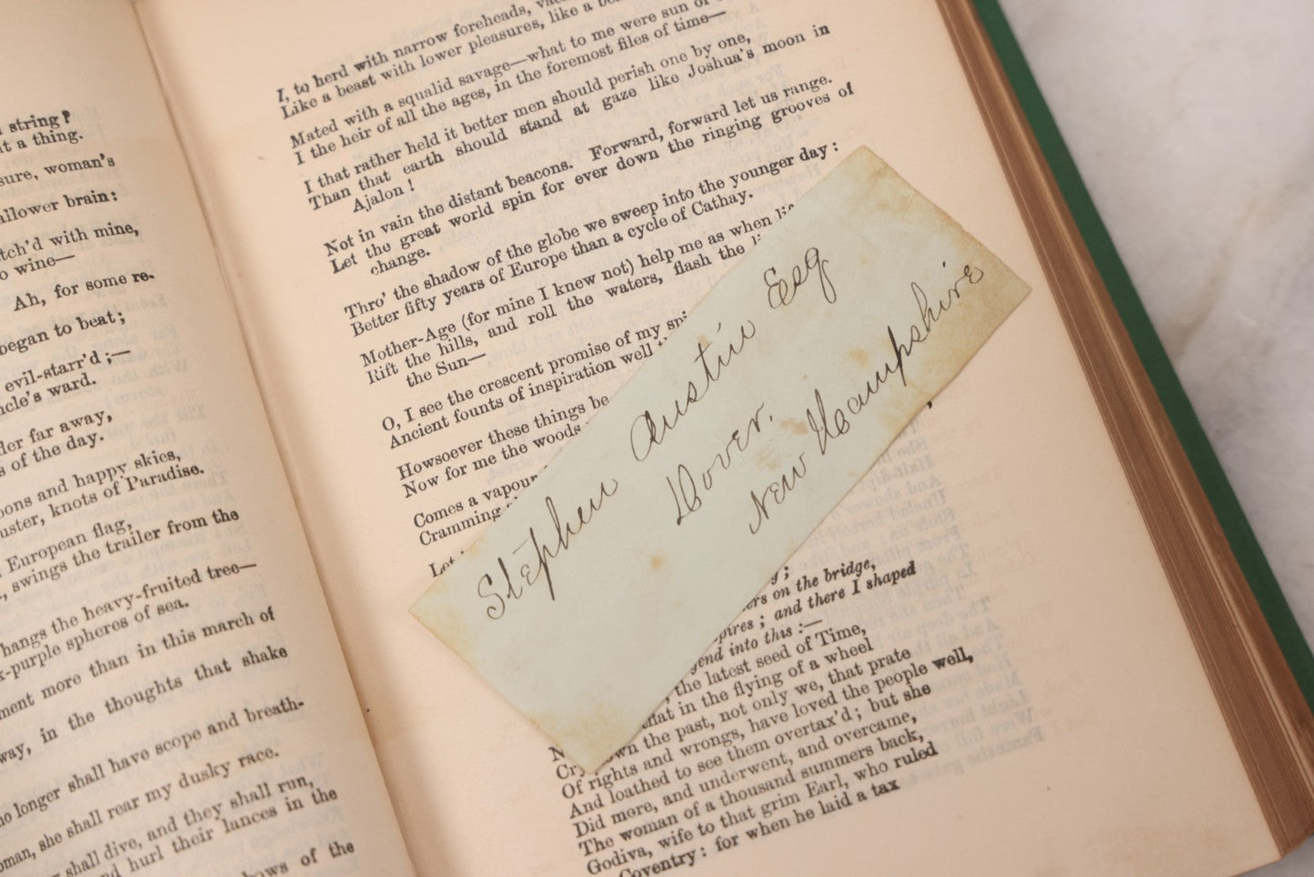 Lot 120 - "The Poetical Works Of Alfred Lord Tennyson" Antique Illustrated Poetry Book With Gold Embossed Designs And Lettering On Spine And Covers, Circa 1900, Published By T.Y. Crowell, New York, With Partial Christmas Day Inscription, See Notes