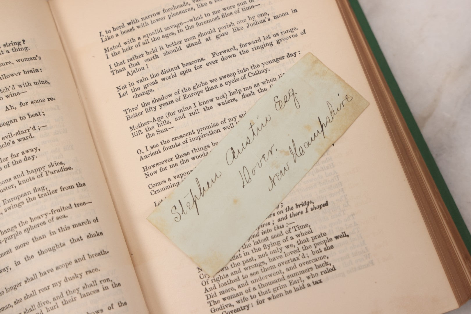 Lot 120 - "The Poetical Works Of Alfred Lord Tennyson" Antique Illustrated Poetry Book With Gold Embossed Designs And Lettering On Spine And Covers, Circa 1900, Published By T.Y. Crowell, New York, With Partial Christmas Day Inscription, See Notes