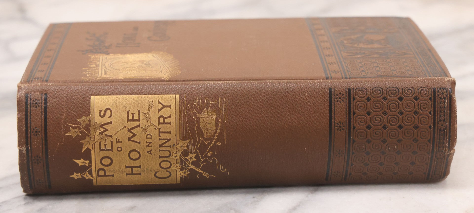 Lot 121 - "Poems Of Home And Country" Antique Illustrated Poetry Book With Gold Embossed Hearth And Home Designs On Cover, By Prof. James Martling, Published By James H. Earle, Boston, 1884