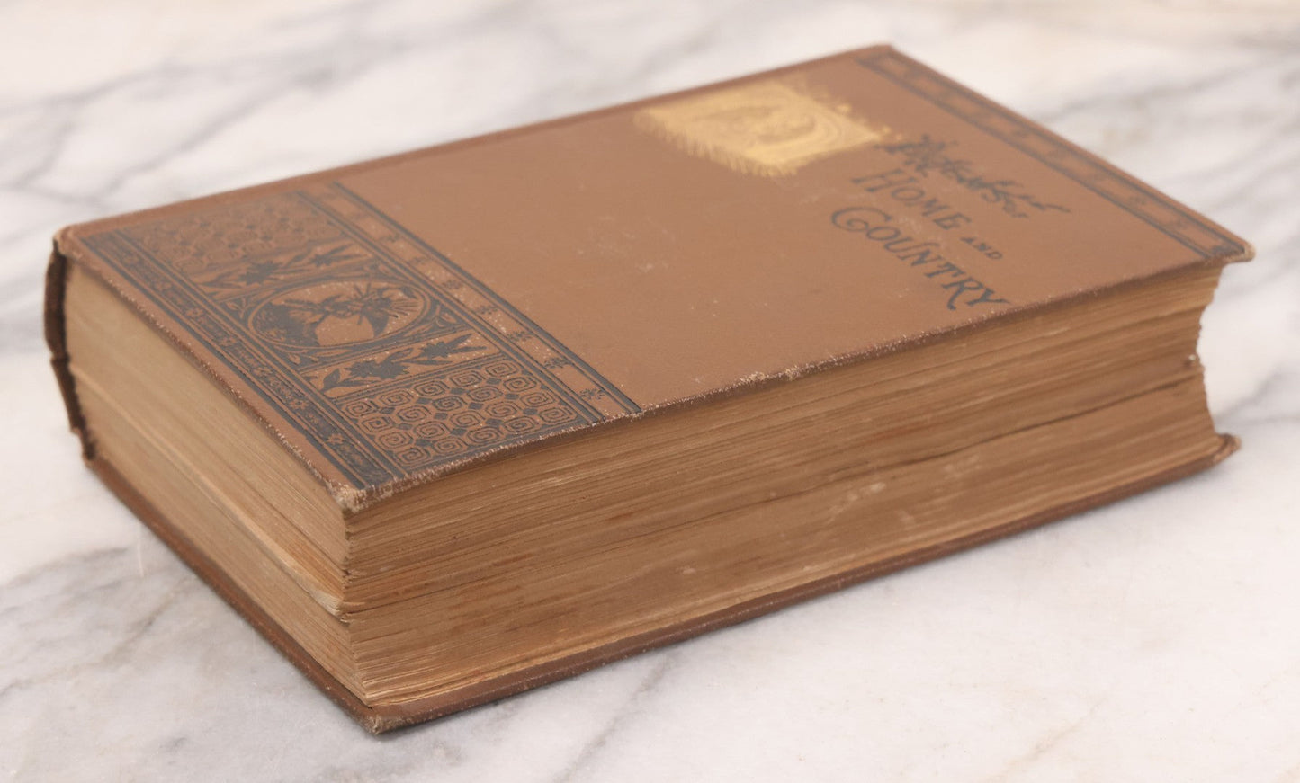 Lot 121 - "Poems Of Home And Country" Antique Illustrated Poetry Book With Gold Embossed Hearth And Home Designs On Cover, By Prof. James Martling, Published By James H. Earle, Boston, 1884