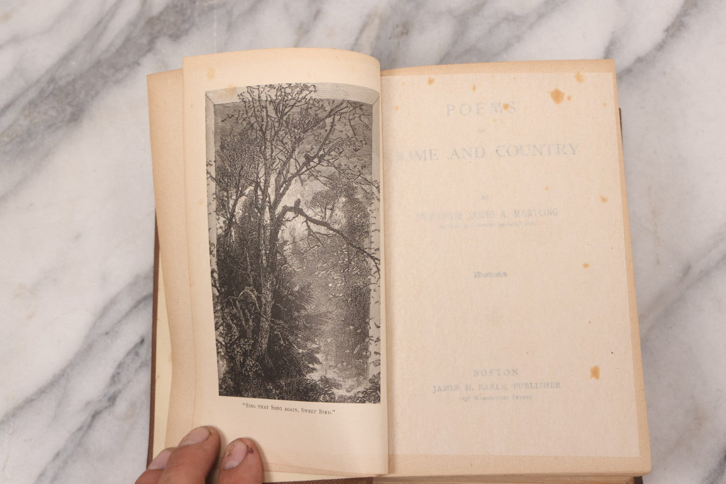 Lot 121 - "Poems Of Home And Country" Antique Illustrated Poetry Book With Gold Embossed Hearth And Home Designs On Cover, By Prof. James Martling, Published By James H. Earle, Boston, 1884