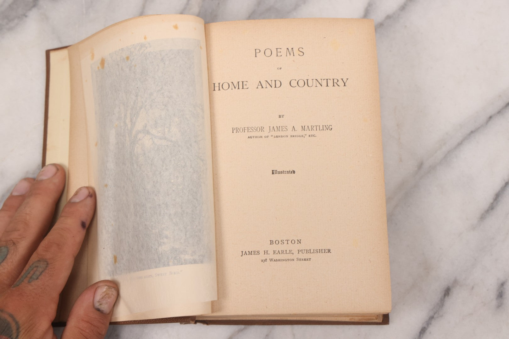 Lot 121 - "Poems Of Home And Country" Antique Illustrated Poetry Book With Gold Embossed Hearth And Home Designs On Cover, By Prof. James Martling, Published By James H. Earle, Boston, 1884