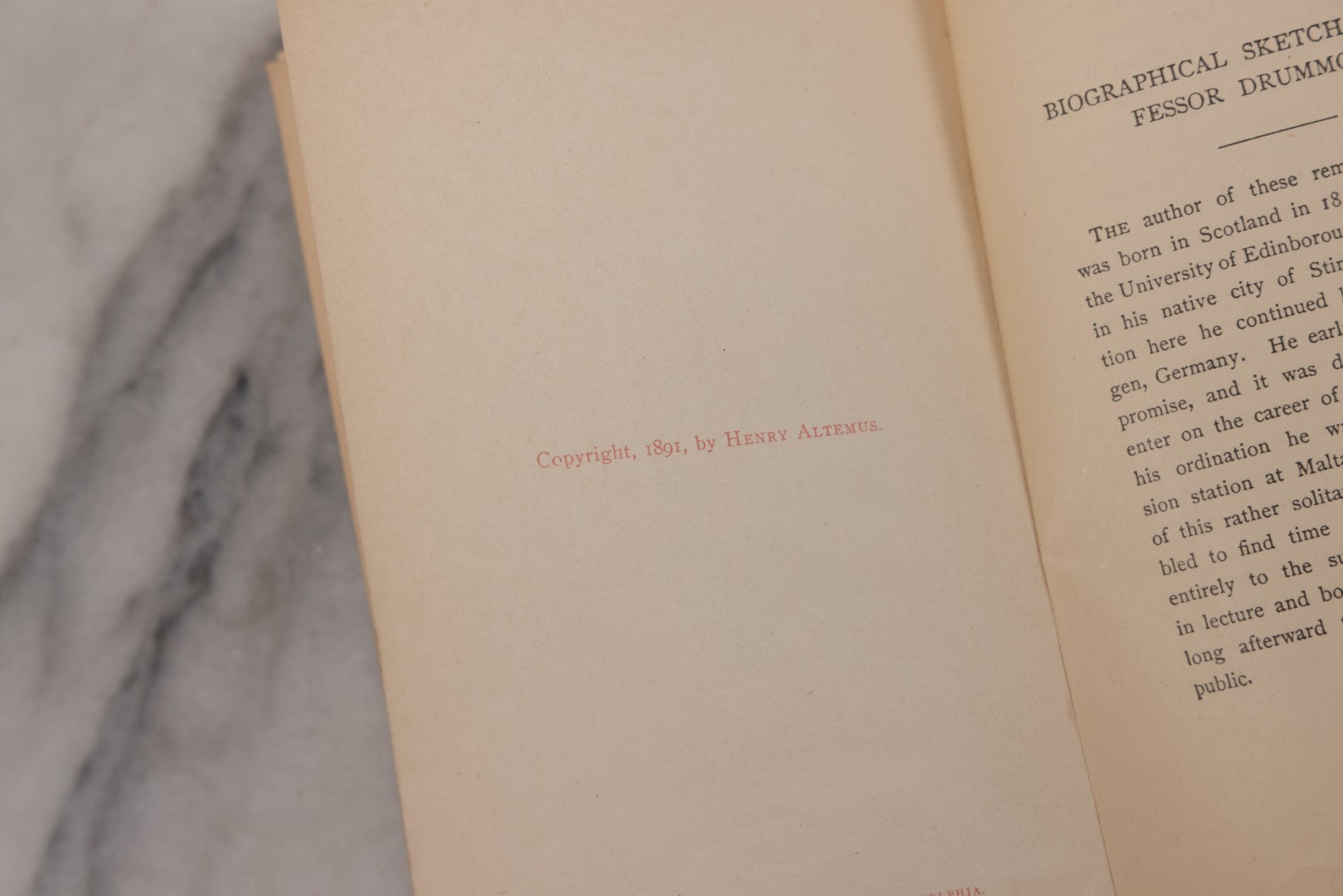 Lot 123 - "Drummond's Addresses" Antique Illustrated Book Of Speeches, Gold And Green Embossed Leaf And Flower Art Nouveau Motifs On Cover And Spine, With Christmas And New Year 1899 Inscription, Published By Henry Altemus, Philadelphia, 1891